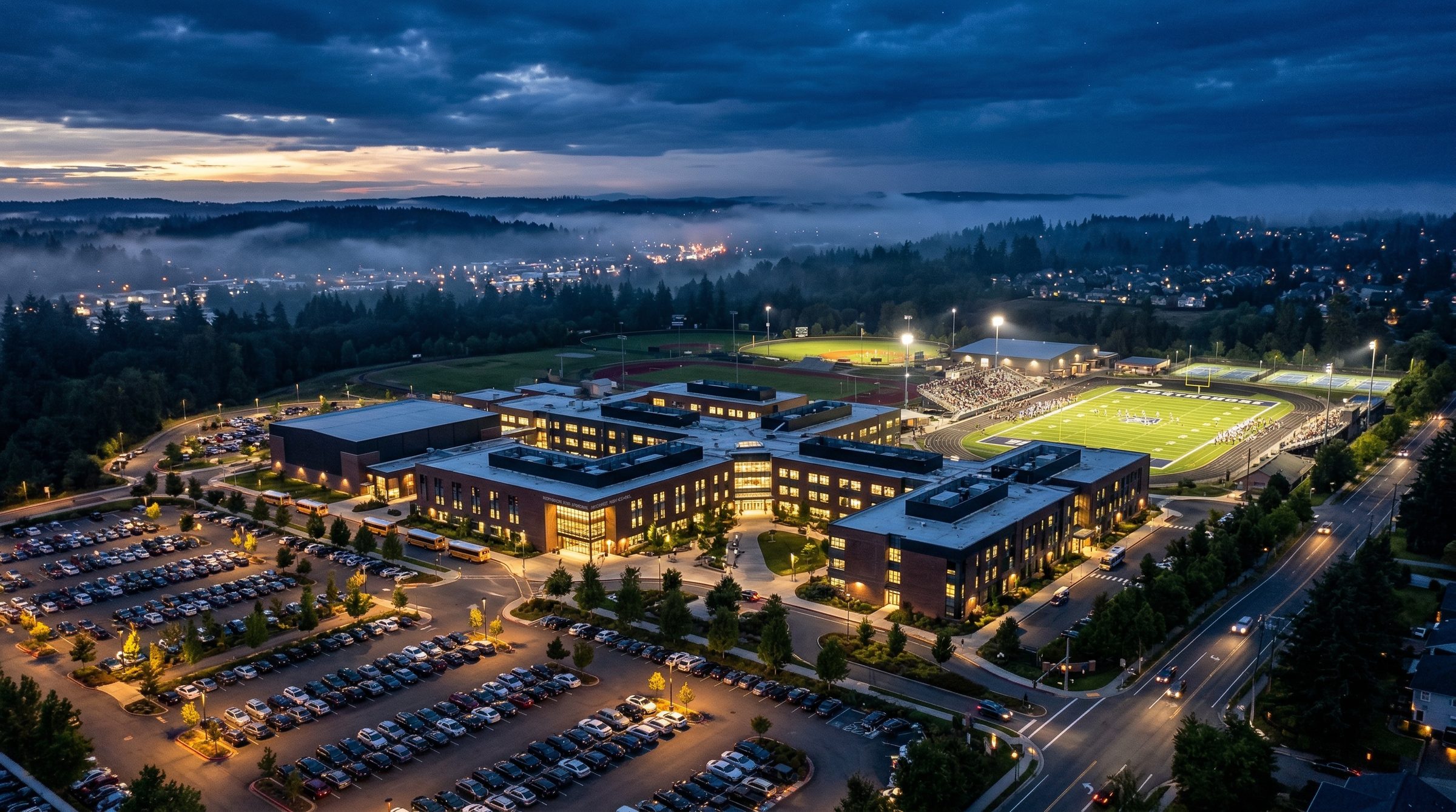 School campus aerial view