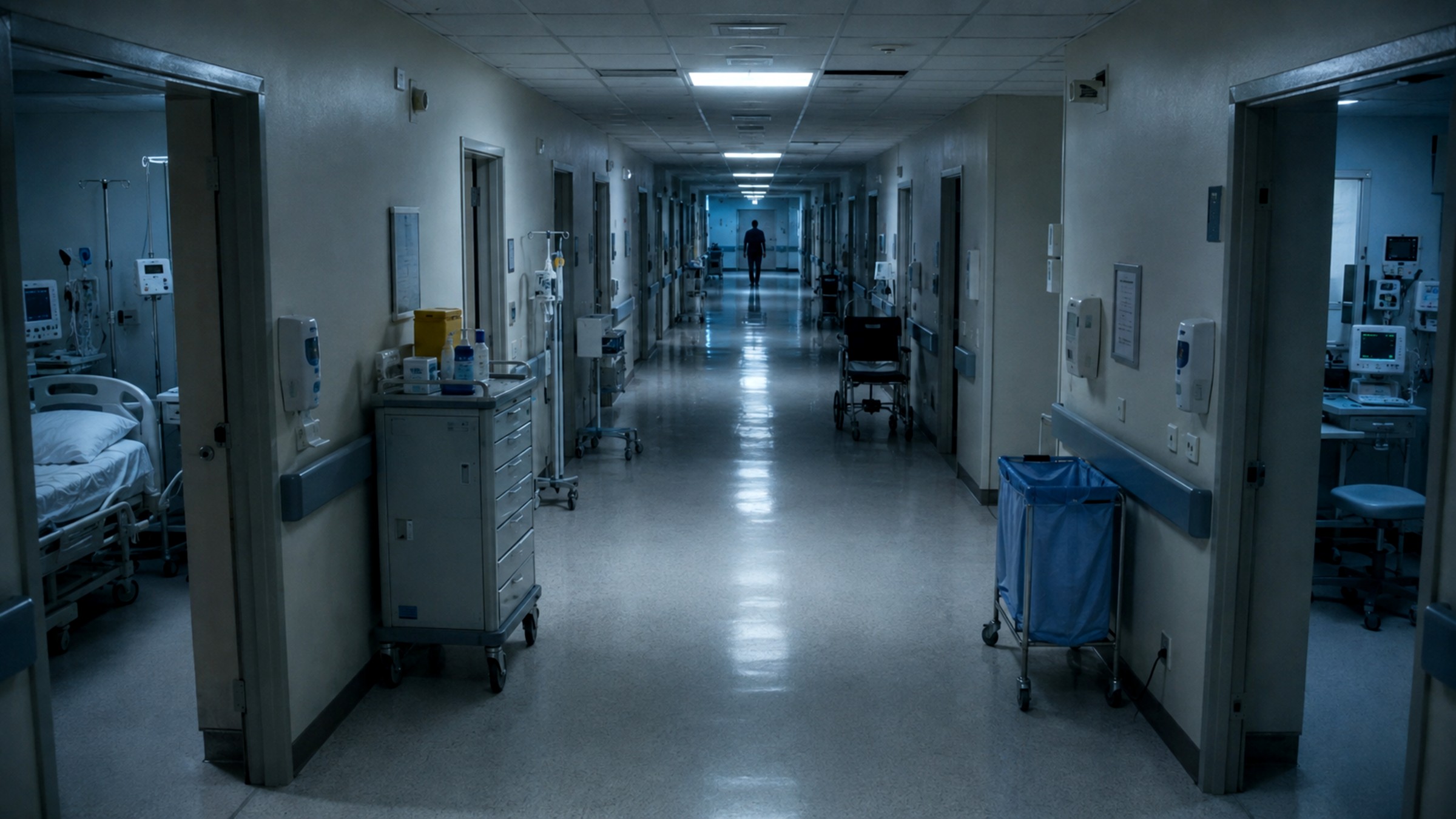 Person down in a care facility corridor