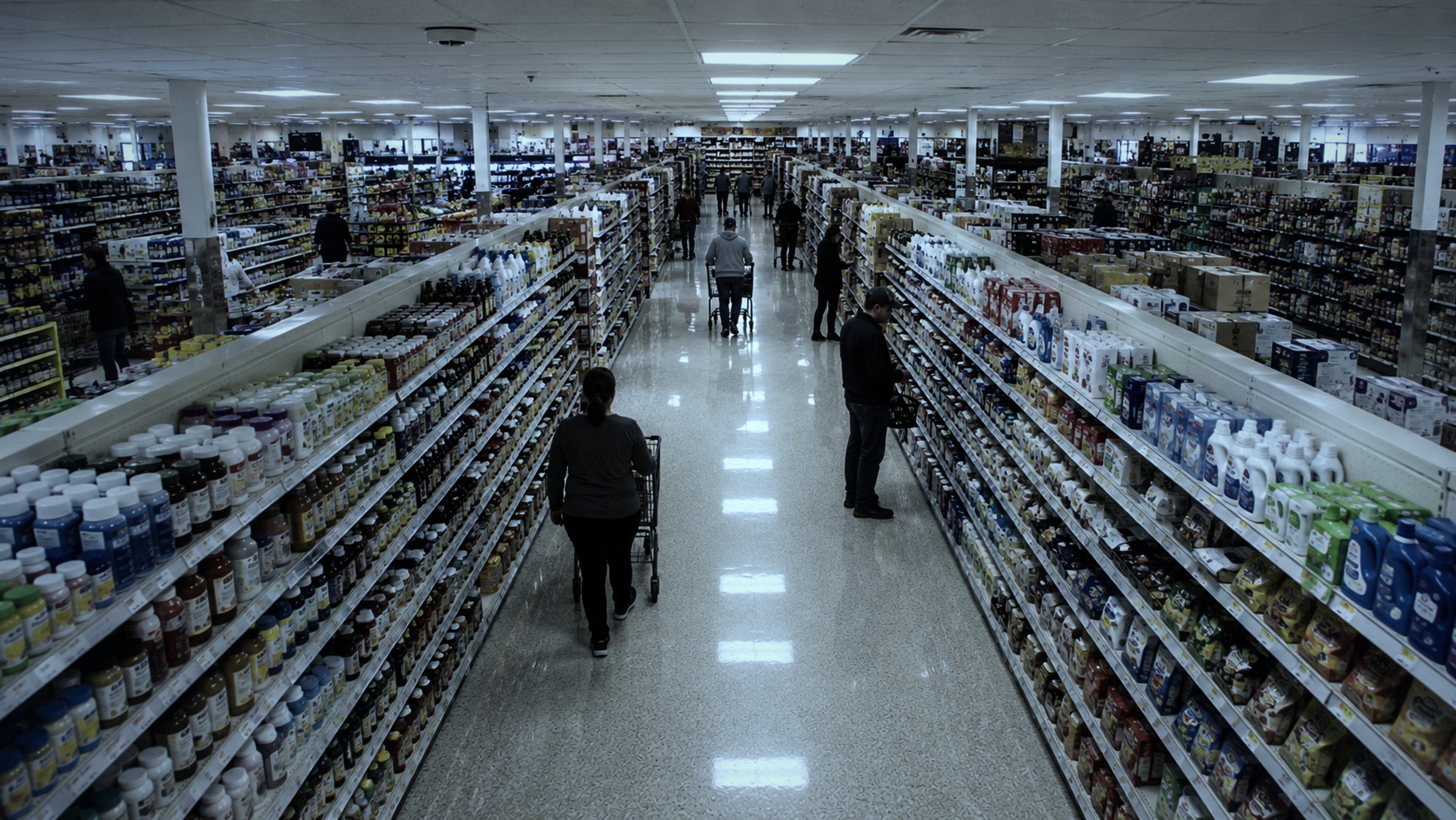 Store aisle seen from a ceiling camera